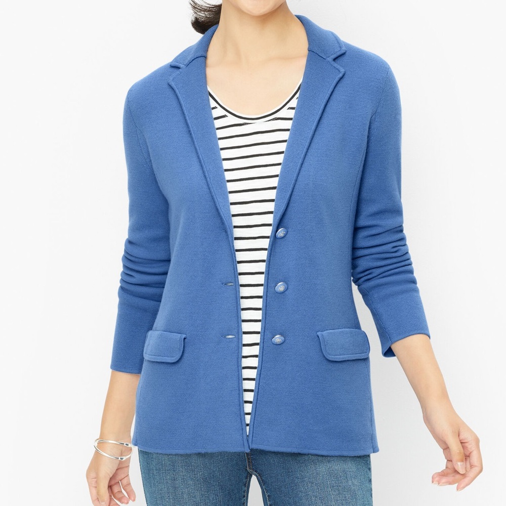 NWT Talbots Merino Wool Blue Knit Blazer large